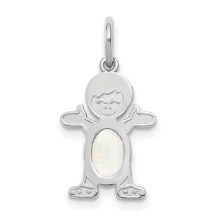 14K White Gold Boy 6x4 Oval Genuine Opal-October Pendant