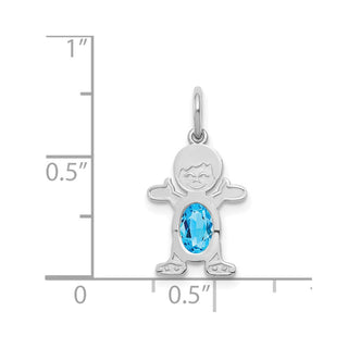 14K White Gold Boy 6x4 Oval Genuine Blue Topaz-December Pendant