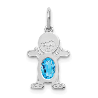 14K White Gold Boy 6x4 Oval Genuine Blue Topaz-December Pendant