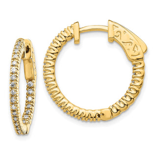 14k Yellow Gold 15mm 0.4ctw Diamond Round Hoop w/Safety Clasp Earrings