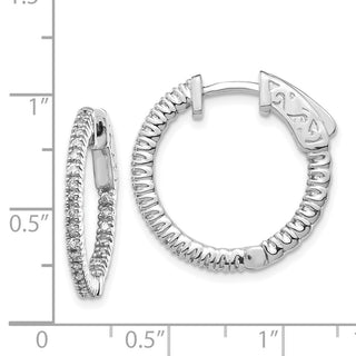 14k White Gold 15mm Diamond Round Elegant Hoop w/Safety Clasp Earrings