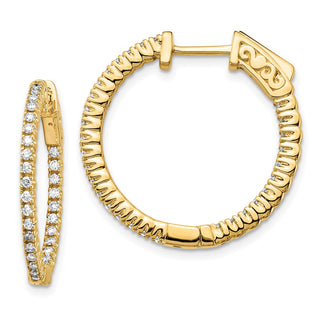 14k Yellow Gold 19mm 0.6ctw Diamond Round Hoop w/Safety Clasp Earrings