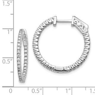 14k White Gold 19mm Diamond Elegant Round Hoop w/Safety Clasp Earrings