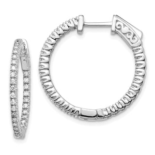14k White Gold 19mm Diamond Elegant Round Hoop w/Safety Clasp Earrings