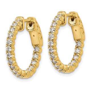 14k Yellow Gold 20mm 0.95ctw Diamond Round Hoop w/Safety Clasp Earrings