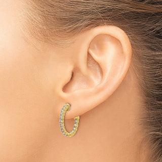 14k Yellow Gold 20mm 0.95ctw Diamond Round Hoop w/Safety Clasp Earrings