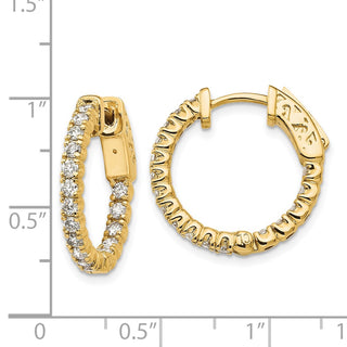 14k Yellow Gold 20mm 0.95ctw Diamond Round Hoop w/Safety Clasp Earrings