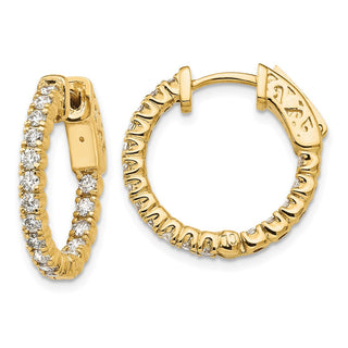 14k Yellow Gold 20mm 0.95ctw Diamond Round Hoop w/Safety Clasp Earrings
