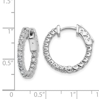 14k White Gold 20mm Diamond Round 3mm Thick Hoop w/Safety Clasp Earrings