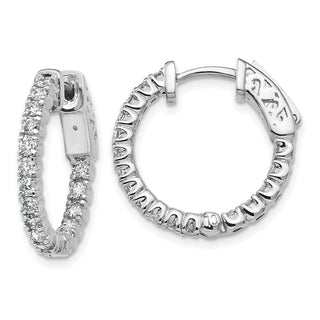 14k White Gold 20mm Diamond Round 3mm Thick Hoop w/Safety Clasp Earrings