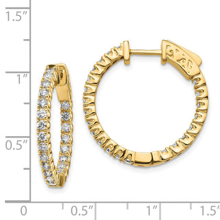14k Yellow Gold 25mm 1.23ctw Diamond Round Hoop w/Safety Clasp Earrings