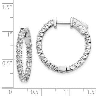 14k White Gold 25mm Diamond 3mm Thick Round Hoop w/Safety Clasp Earrings