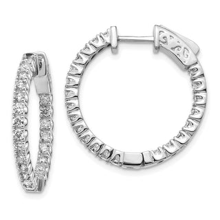 14k White Gold 25mm Diamond 3mm Thick Round Hoop w/Safety Clasp Earrings