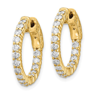 14k Yellow Gold 20mm 1.12ctw Diamond Round Hoop w/Safety Clasp Earrings