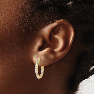 14k Yellow Gold 20mm 1.12ctw Diamond Round Hoop w/Safety Clasp Earrings