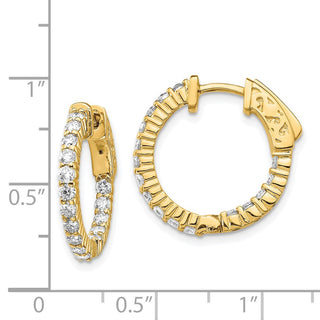 14k Yellow Gold 20mm 1.12ctw Diamond Round Hoop w/Safety Clasp Earrings