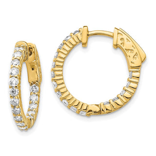 14k Yellow Gold 20mm 1.12ctw Diamond Round Hoop w/Safety Clasp Earrings