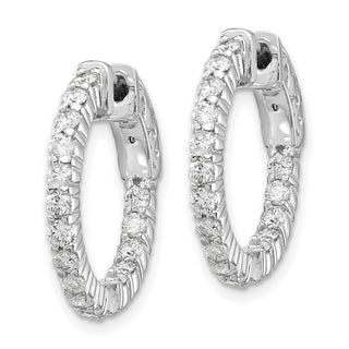 14k White Gold 20mm 1.12ctw Diamond Round Hoop w/Safety Clasp Earrings