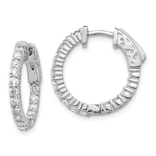 14k White Gold 20mm 1.12ctw Diamond Round Hoop w/Safety Clasp Earrings
