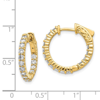14k Yellow Gold 14mm Elegant Diamond Round Hoop w/Safety Clasp Earrings