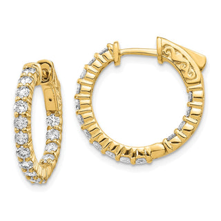 14k Yellow Gold 14mm Elegant Diamond Round Hoop w/Safety Clasp Earrings