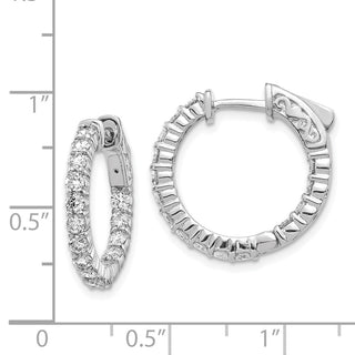 14k White Gold 14mm Diamond Round Elegant Hoop w/Safety Clasp Earrings