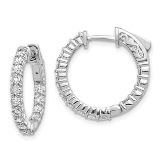 14k White Gold 14mm Diamond Round Elegant Hoop w/Safety Clasp Earrings