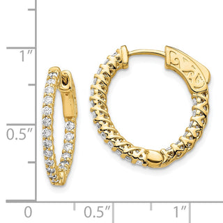 14k Yellow Gold 14mm 0.76ctw Diamond Round Hoop w/Safety Clasp Earrings