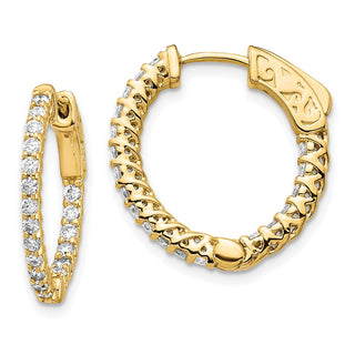 14k Yellow Gold 14mm 0.76ctw Diamond Round Hoop w/Safety Clasp Earrings