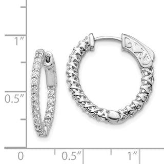 14k White Gold 14mm Diamond Round Hoop w/Safety Clasp Earrings
