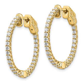 14k Yellow Gold 20mm Diamond Round Hoop w/Safety Clasp Earrings