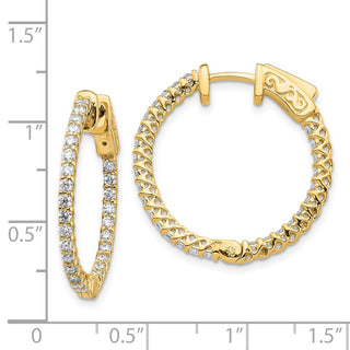 14k Yellow Gold 20mm Diamond Round Hoop w/Safety Clasp Earrings