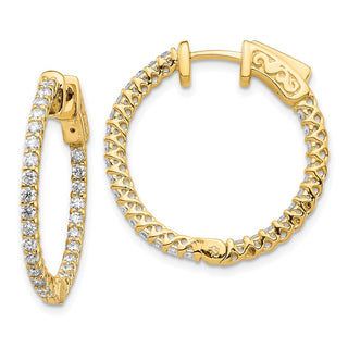 14k Yellow Gold 20mm Diamond Round Hoop w/Safety Clasp Earrings