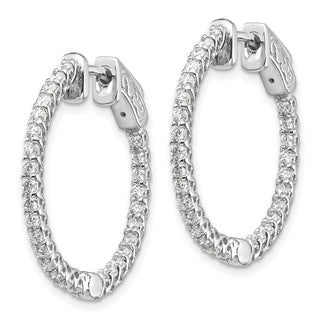 14k White Gold 20mm Diamond Round Hoop w/Safety Clasp Earrings