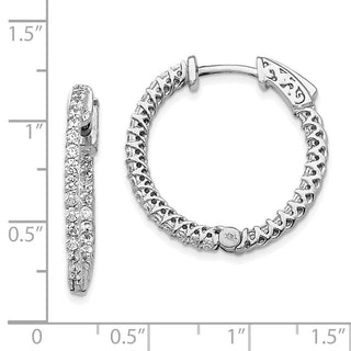 14k White Gold 20mm Diamond Round Hoop w/Safety Clasp Earrings