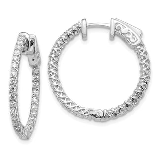 14k White Gold 20mm Diamond Round Hoop w/Safety Clasp Earrings