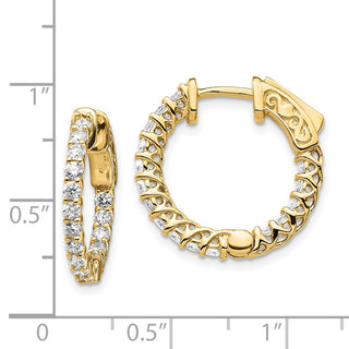 14k Yellow Gold 14mm 1.12ctw Diamond Round Hoop w/Safety Clasp Earrings
