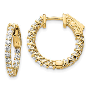 14k Yellow Gold 14mm 1.12ctw Diamond Round Hoop w/Safety Clasp Earrings