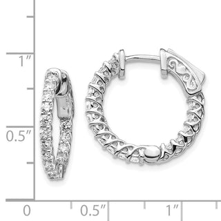 14k White Gold 20mm Diamond 2mm Thick Round Hoop w/Safety Clasp Earrings