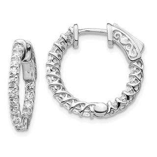 14k White Gold 20mm Diamond 2mm Thick Round Hoop w/Safety Clasp Earrings