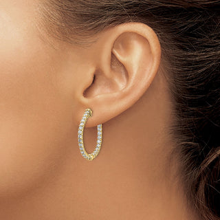 14k Yellow Gold 19mm 1.75ctw Diamond Round Hoop w/Safety Clasp Earrings