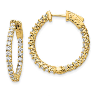 14k Yellow Gold 19mm 1.75ctw Diamond Round Hoop w/Safety Clasp Earrings