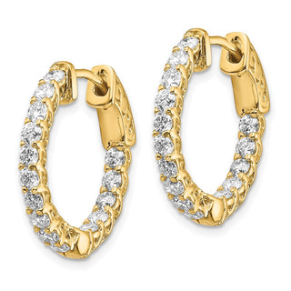 14k Yellow Gold 14mm 1.5ctw Diamond Round Hoop w/Safety Clasp Earrings