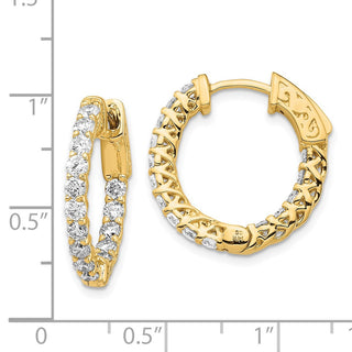 14k Yellow Gold 14mm 1.5ctw Diamond Round Hoop w/Safety Clasp Earrings