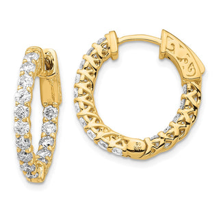14k Yellow Gold 14mm 1.5ctw Diamond Round Hoop w/Safety Clasp Earrings