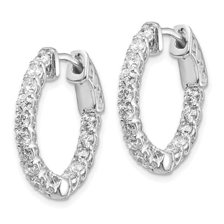 14k White Gold 14mm Diamond Round Cutout Design Hoop w/Safety Clasp Earrings