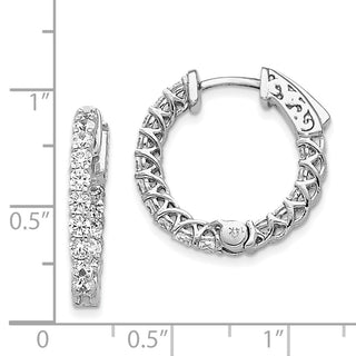 14k White Gold 14mm Diamond Round Cutout Design Hoop w/Safety Clasp Earrings
