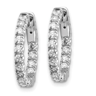 14k White Gold 15mm Diamond Round Hoop w/Safety Clasp Earrings