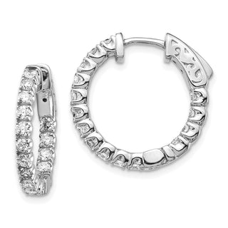 14k White Gold 15mm Diamond Round Hoop w/Safety Clasp Earrings