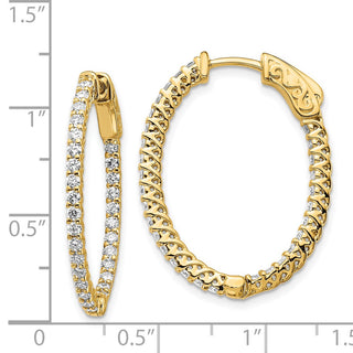 14k Yellow Gold 29mm Diamond Oval Hoop w/Safety Clasp Earrings